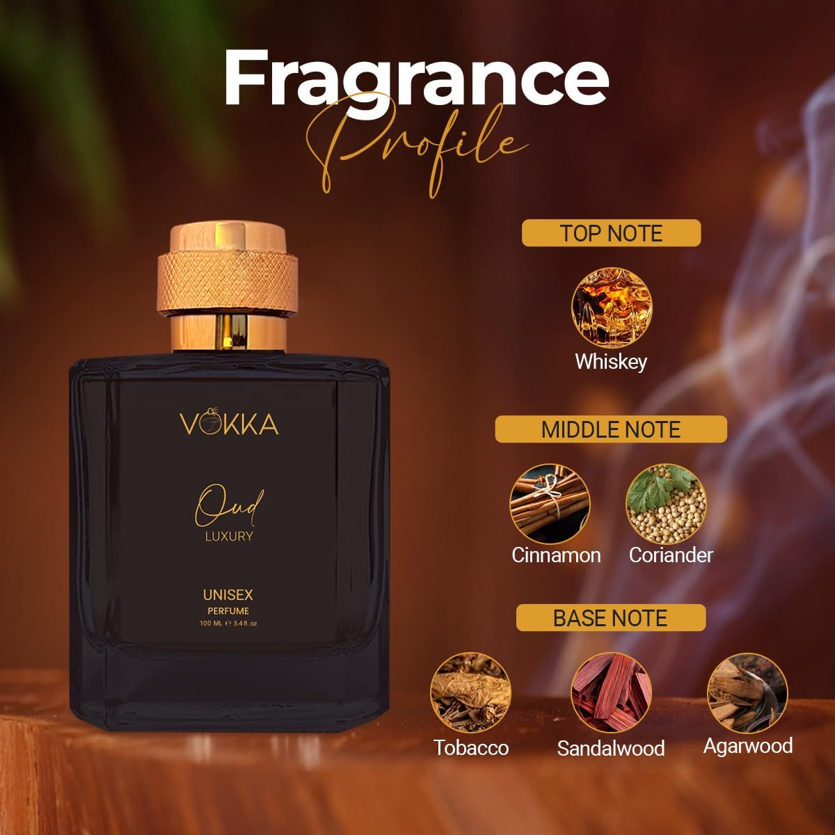 Vokka Oud 100 ml | Unisex Luxury Long Lasting Smokey Perfume For Men And Women | Woody Pleasant Scent Eau De Parfum | EDP Fragrance for Gift | Notes: Spicy Sandalwood Agarwood - Image 6