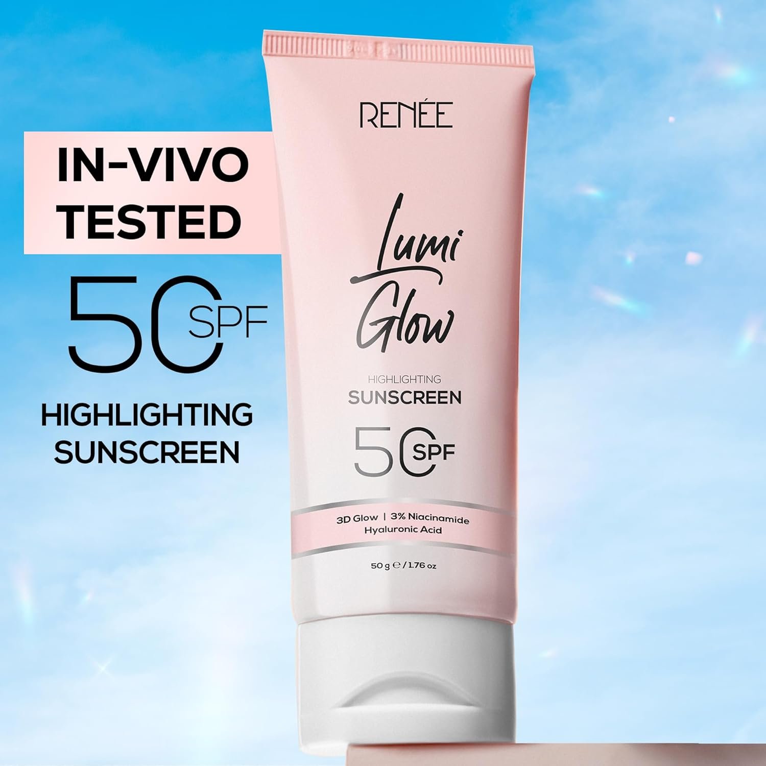 RENEE Lumi Glow Highlighting Sunscreen with SPF 50 | In-Vivo Tested | With Niacinamide & Hyaluronic Acid | Lightweight & Non-Sticky | No White Cast | Protects against UVA-UVB | Radiant Finish | 50g - Image 2