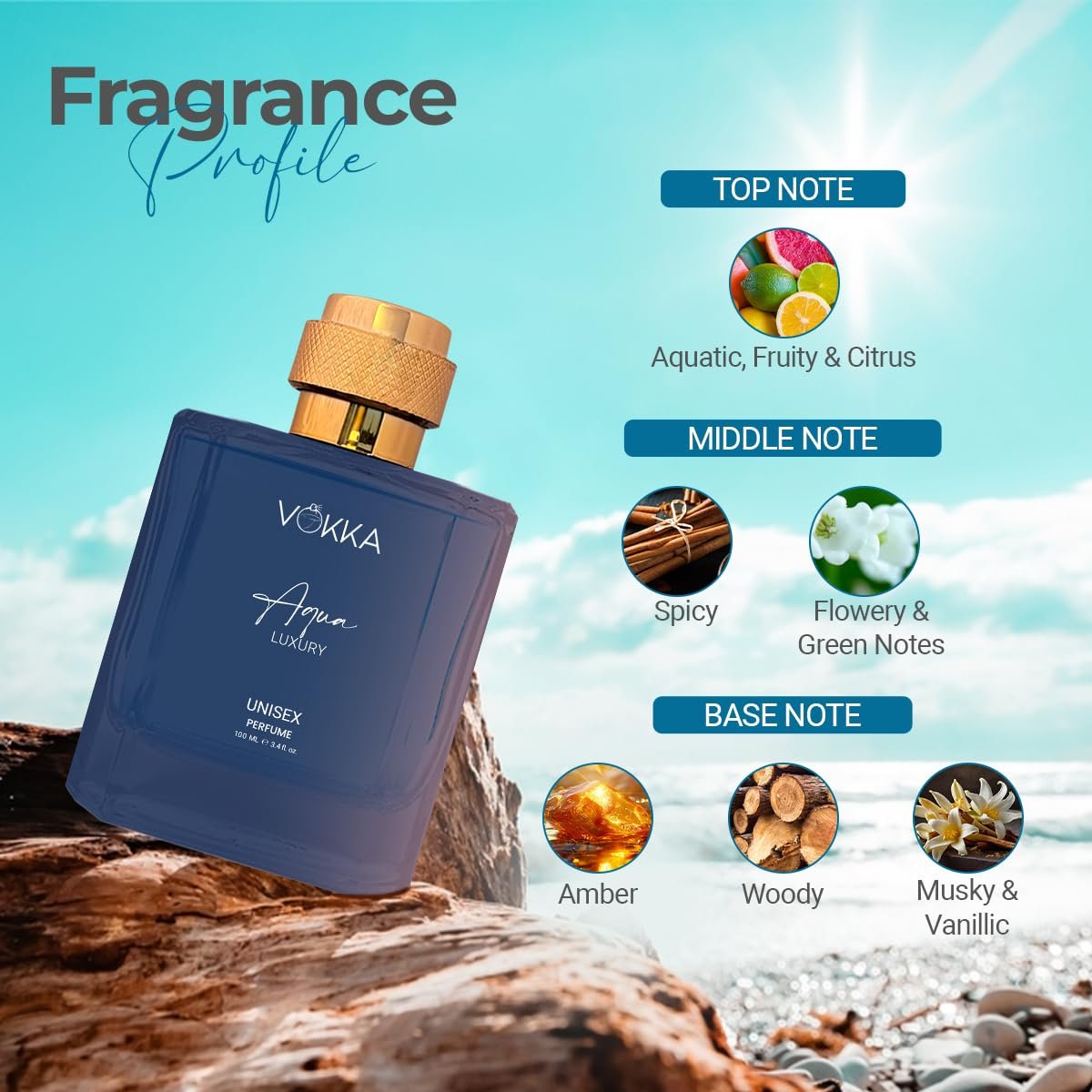 VOKKA Aqua 100 ml | Unisex Luxury Long Lasting Perfume For Men And Women | Aquatic Scent Eau De Parfum | EDP Fragrance for Gift | Notes: Aqua Woody Musky - Image 6