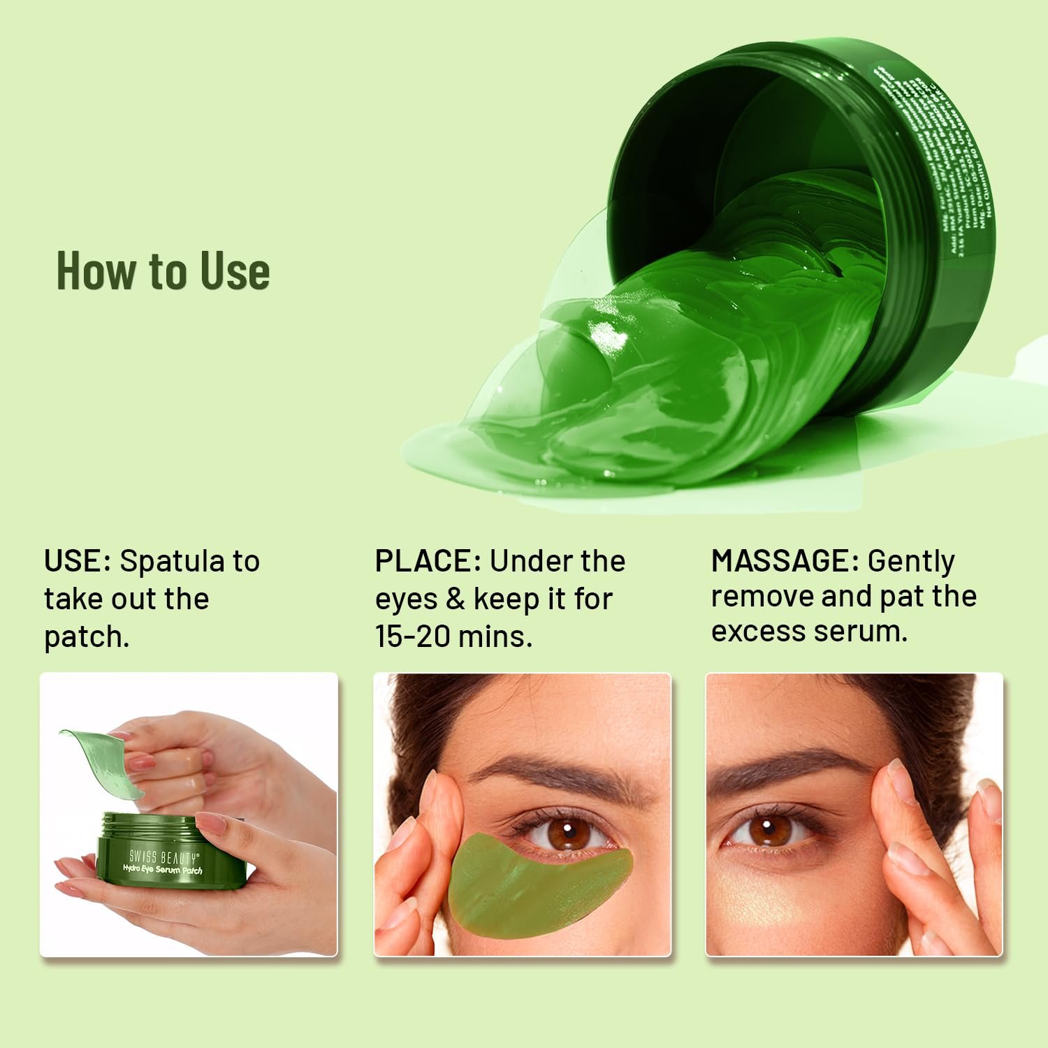 Swiss Beauty Hydra Anti Wrinkle Eye Serum Patch| Treats Dark Circles, Fine Lines And Wrinkles | Enriched With Collagen And Aloe Vera Extract | Aloevera, 60 Pcs - Image 2