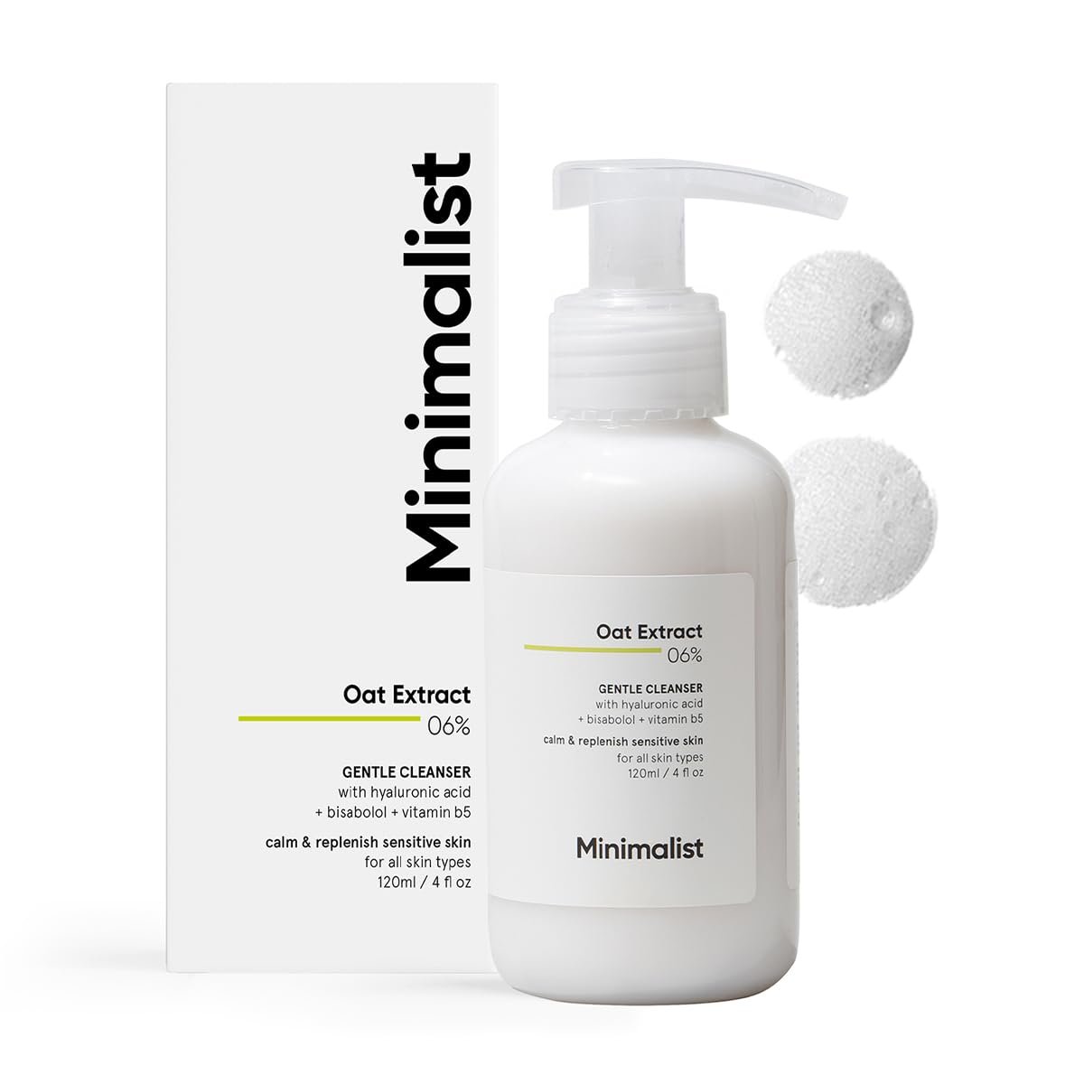 Minimalist Gentle Face Wash With 6% Oat Extract & Hyaluronic Acid For Sensitive Skin (Dry to Normal) | Sulphate Free | Non-Drying | Fragrance Free | Gentle Cleanser (120 ML)