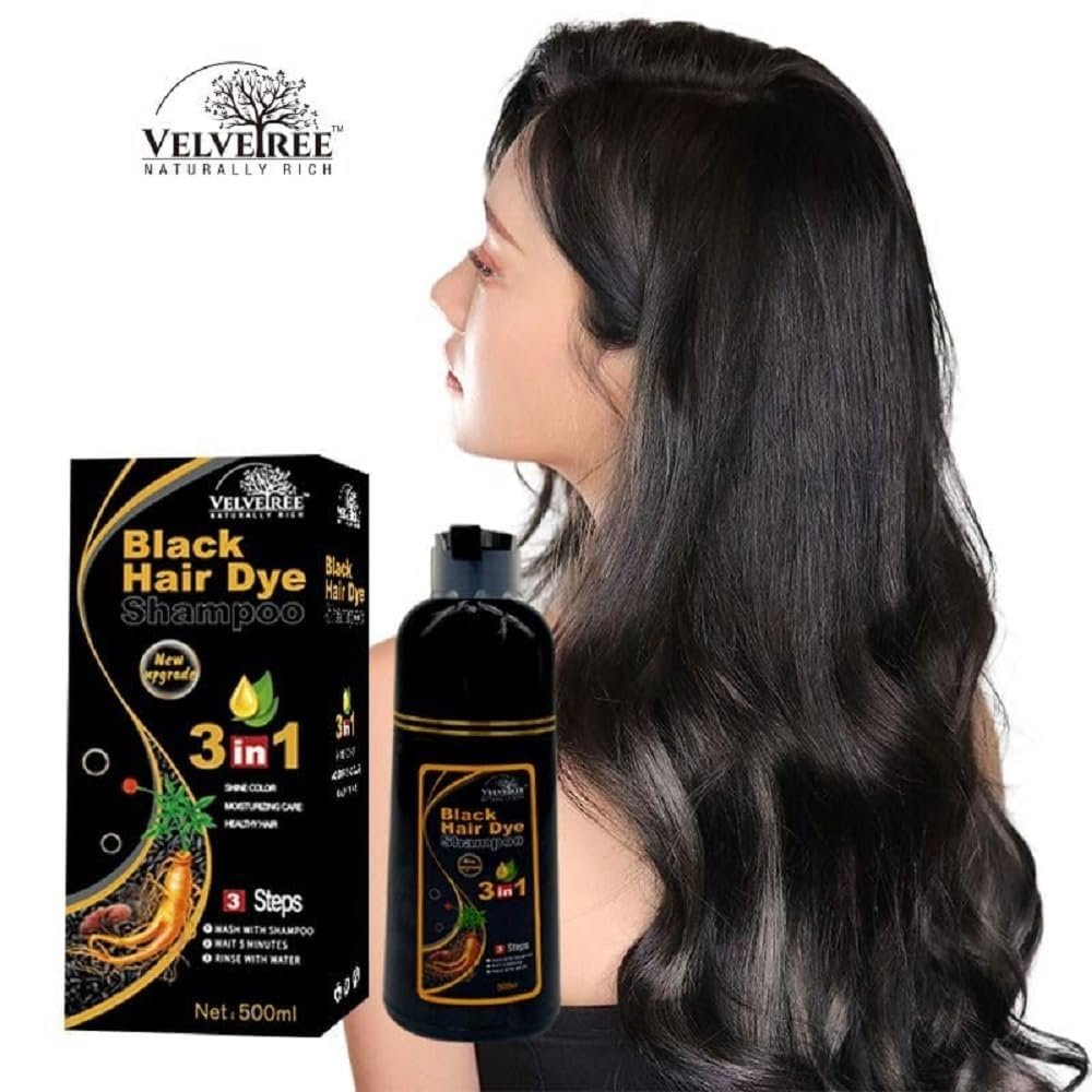 Velvetree Professional Black Hair Dye Shampoo for Men & Women | 3-in-1 Instant Hair Color, Shine & Conditioning (500ml) - Image 4