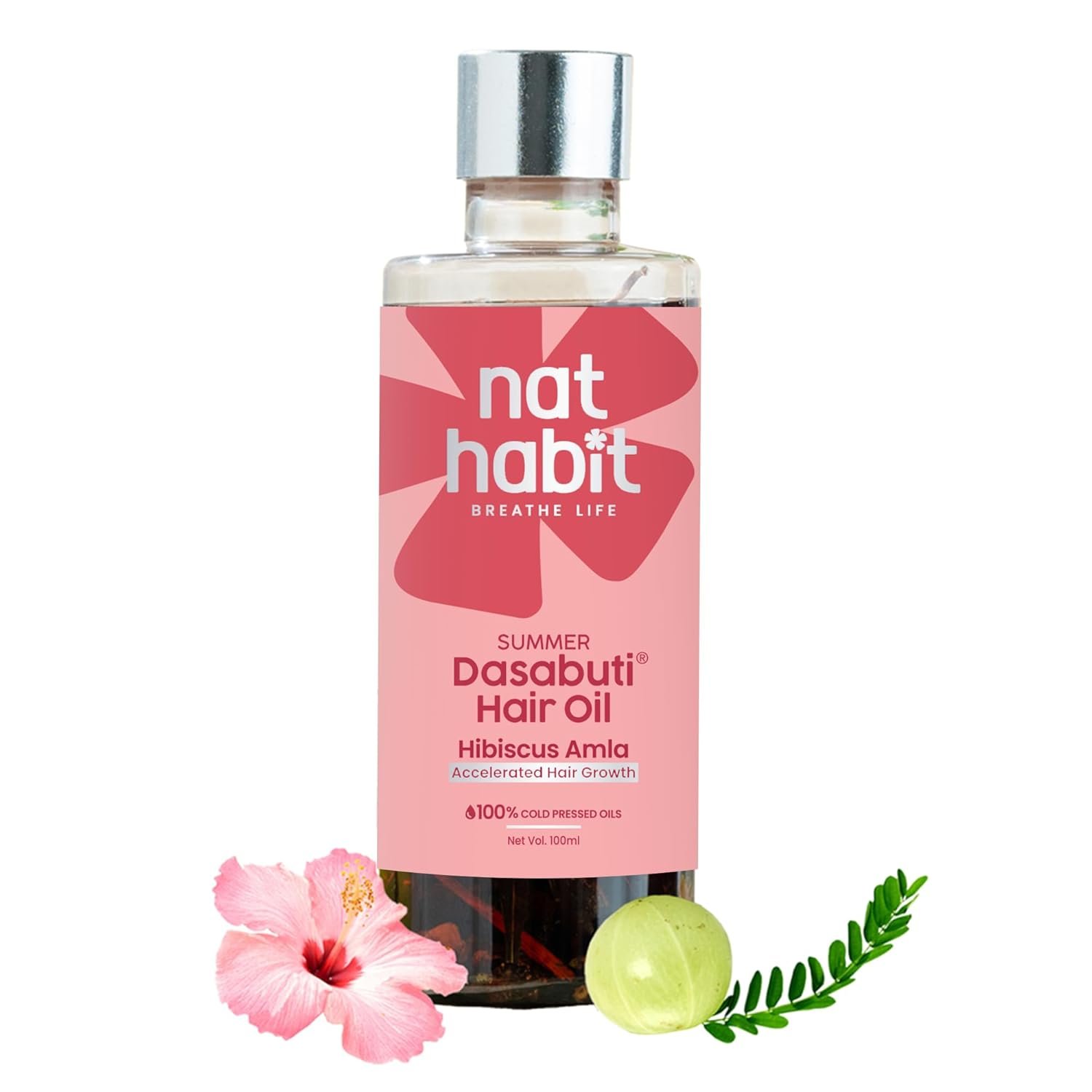 Nat Habit Hibiscus Amla Hair Oil For Men & Women, Helps In Hair Growth & Thickness, For dry and frizz Hair, No Paraffin, Mineral Oil, Preservatives & Chemicals, 50ml