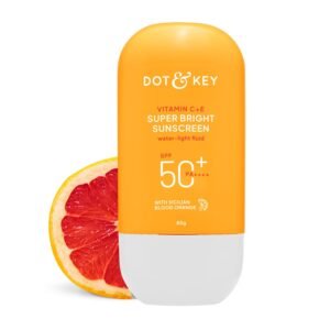Dot & Key Vitamin C + E Super Bright Sunscreen In-Vivo Tested SPF 50+ PA++++ With New-Age UV Filters, Water-Light Fluid, Boosts Glow, Reduces Dullness & Dark Spots, Checks Tanning, No White Cast | 80G,Pack Of 1