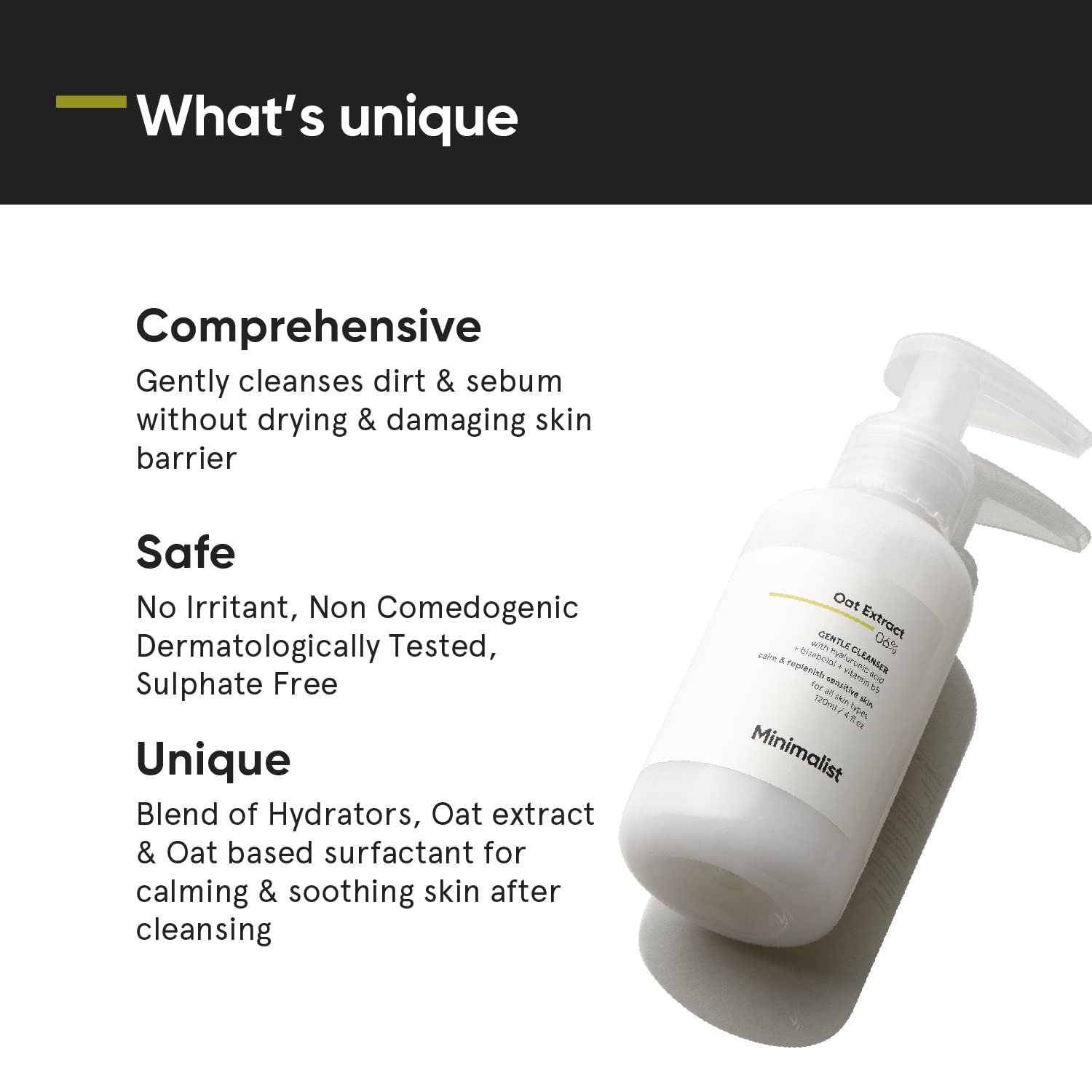 Minimalist Gentle Face Wash With 6% Oat Extract & Hyaluronic Acid For Sensitive Skin (Dry to Normal) | Sulphate Free | Non-Drying | Fragrance Free | Gentle Cleanser (120 ML) - Image 4