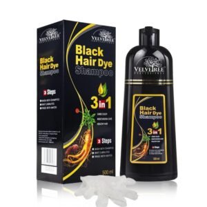 Velvetree Professional Black Hair Dye Shampoo for Men & Women | 3-in-1 Instant Hair Color, Shine & Conditioning (500ml)