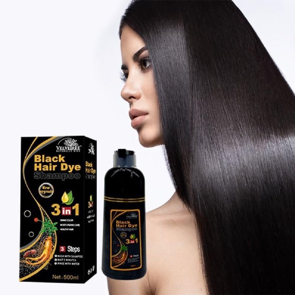 Velvetree Professional Black Hair Dye Shampoo for Men & Women | 3-in-1 Instant Hair Color, Shine & Conditioning (500ml) - Image 5
