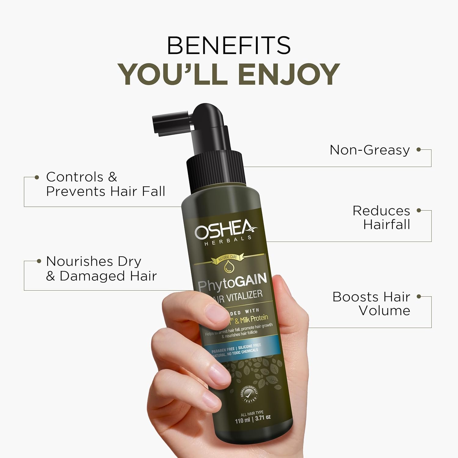 Oshea Herbals Phytogain Hair Vitalizer for Women & Men | Promotes Hair Growth & Nourishes Hair Follicle | Reduces Hairfall with Dry & Damaged Hair | Enriched with Milk Protein & Amala Extracts - 110ml - Image 4