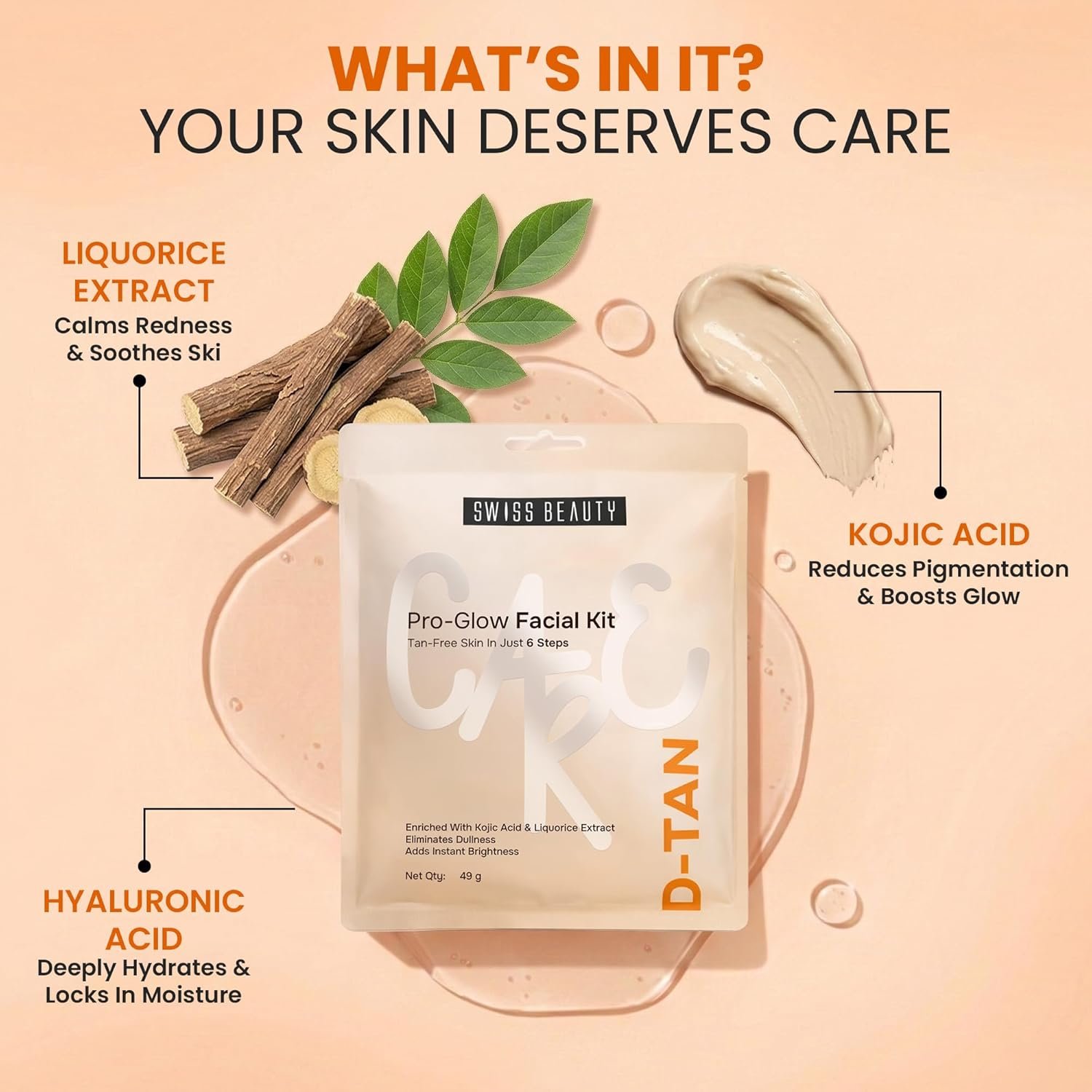 Swiss Beauty Care D-Tan Pro-Glow Facial Kit | Eliminates Tanning | Minimises Pigmentation & Uneven Skin Tone | Boosts Brightness | With Kojic Acid & Liquorice Extract | 49g - Image 7