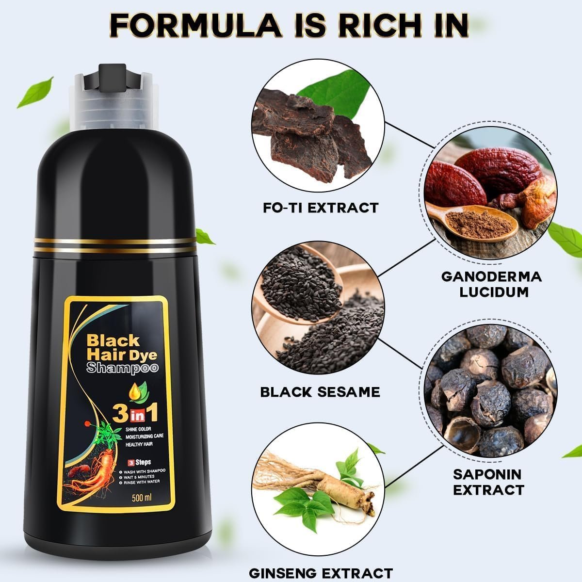 Velvetree Professional Black Hair Dye Shampoo for Men & Women | 3-in-1 Instant Hair Color, Shine & Conditioning (500ml) - Image 2