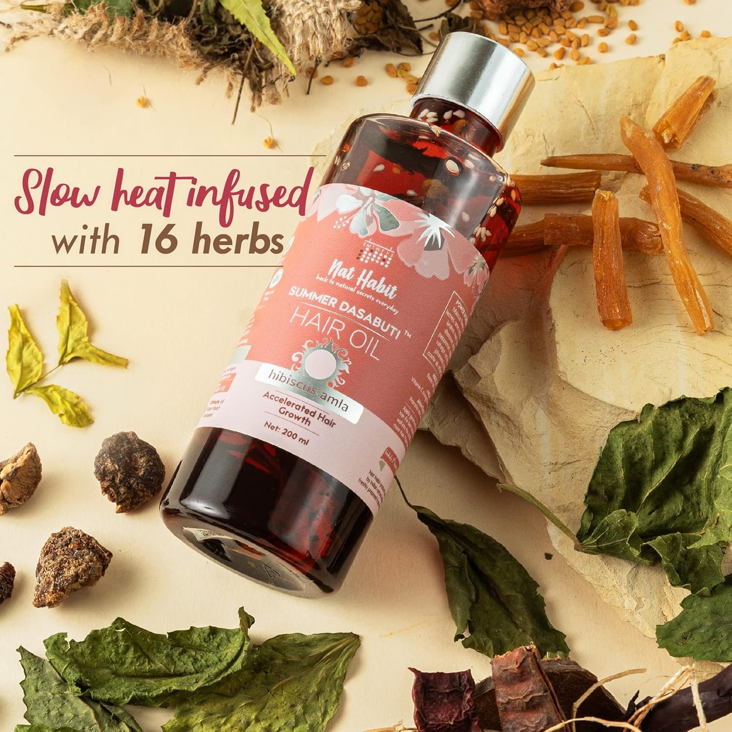 Nat Habit Hibiscus Amla Hair Oil For Men & Women, Helps In Hair Growth & Thickness, For dry and frizz Hair, No Paraffin, Mineral Oil, Preservatives & Chemicals, 50ml - Image 3