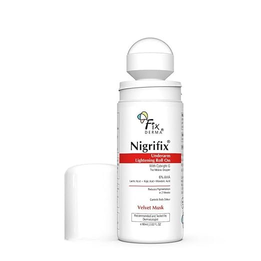 Fixderma Nigrifix Underarm Velvet Musk Roll on With 6% AHA, Lactic Acid & 1% Mandelic Acid & Kojic Acid | Brightens Skin & Exfoliates Underarm | For Sensitive Skin - 60ml