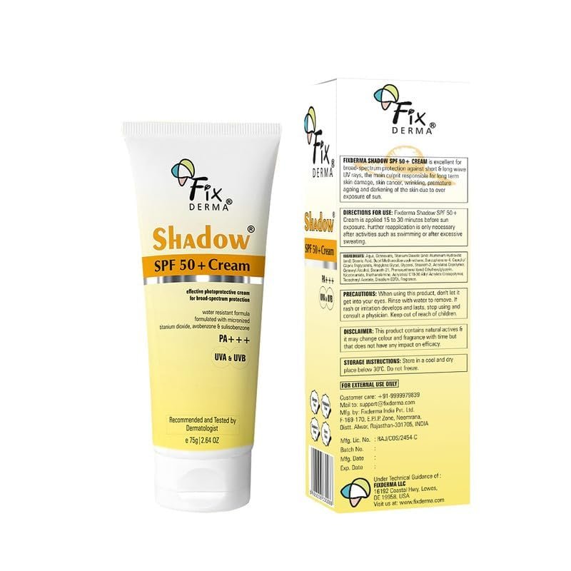Fixderma Shadow Sunscreen SPF 50+ Cream PA+++ Dry Skin For Body & Face Broad Spectrum Sunscreen For UVA & UVB Protection Non Greasy & Water Resistant-75gm (Pack Of 1) - Image 2