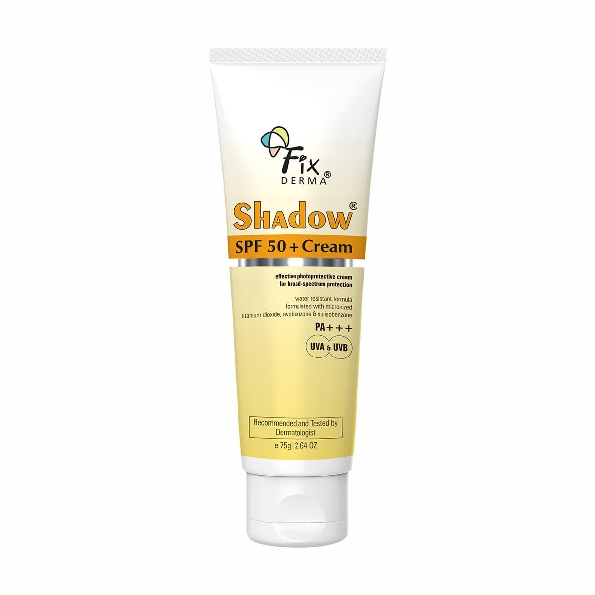 Fixderma Shadow Sunscreen SPF 50+ Cream PA+++ Dry Skin For Body & Face Broad Spectrum Sunscreen For UVA & UVB Protection Non Greasy & Water Resistant-75gm (Pack Of 1)