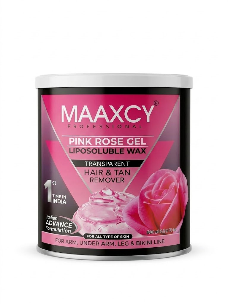 Maaxcy Professional Pink Rose Gel Liposoluble Wax – Transparent Hair & Tan Remover (800ml)