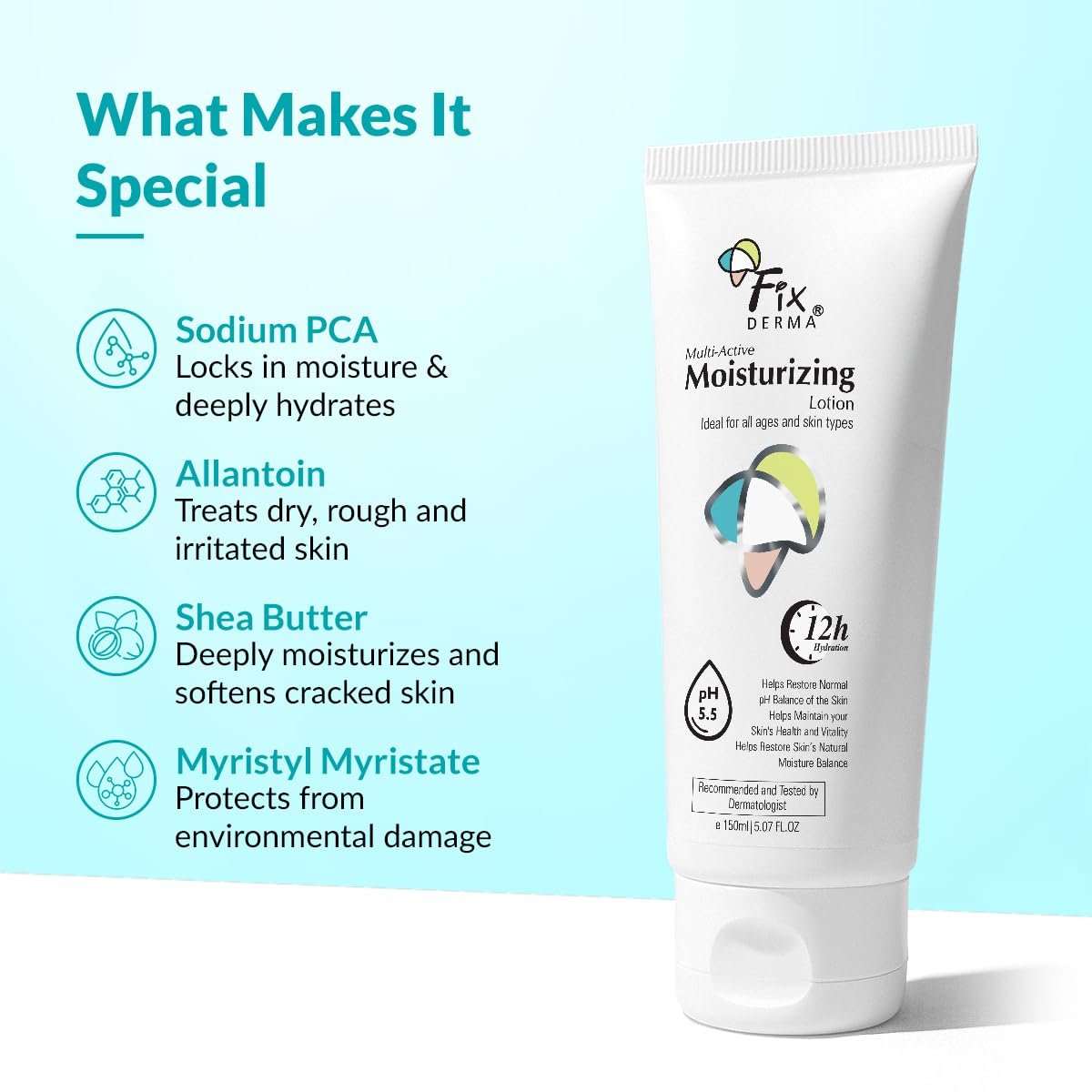Fixderma Moisturizing lotion, Daily Moisturizer for Dry skin, Body & face moisturizer, Provides Hydration & calmness, Non-Comedogenic & Non-Greasy - 150ml - Image 4