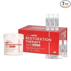 PROADS Professional Restoration Therapy Advanced Hair Spa Kit with Vitamin E Ampoules, Deep Conditioning Hair Treatment for Damaged Hair, Repairs Hair Fall & Dandruff, Smooth & Silky, Paraben Free (500ml + 10ml x 6)