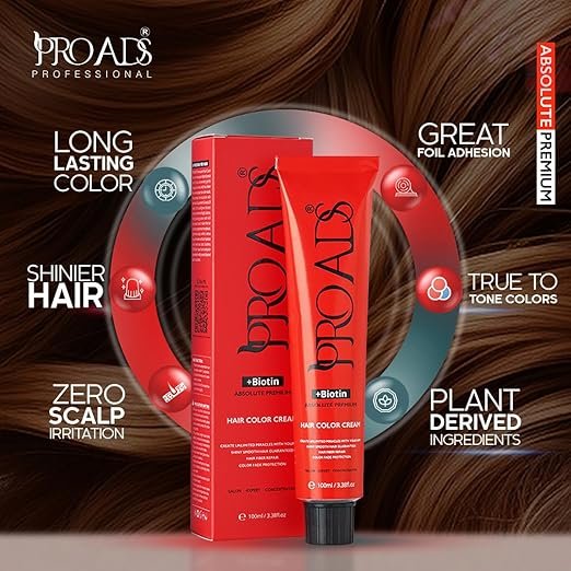PROADS intense colors | Grey Coverage | Added Shine | Scalp Care | Low Ammonia & Low MEA | Salon Expert Formula - 100ml