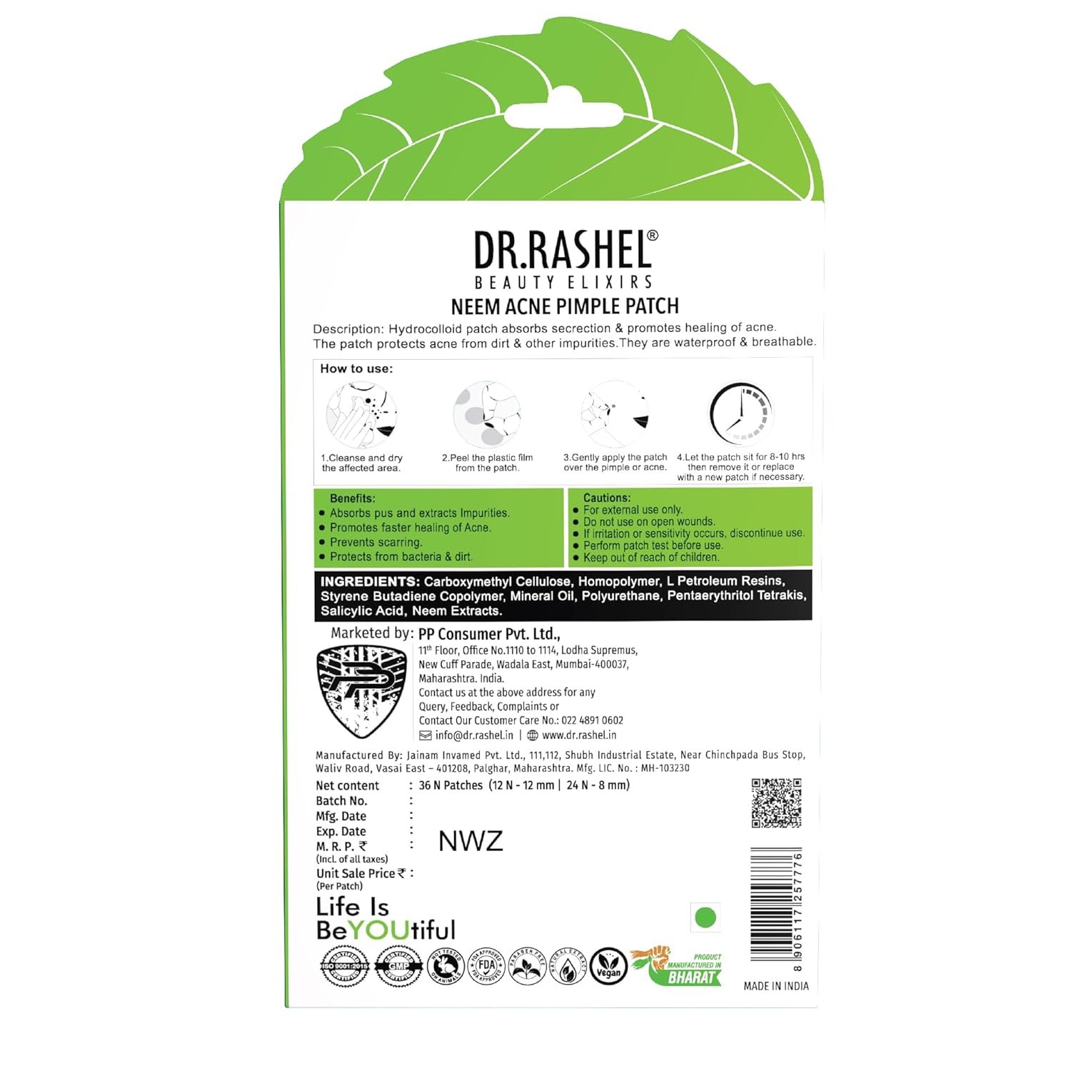 DR.RASHEL Neem Acne Pimple Patch with Salicylic Acid, Hydrocolloid Patches for Zits and Blemishes, 36 Patches - Image 6