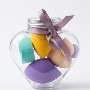 Heart-Shaped Glass Jar Makeup Sponge Set