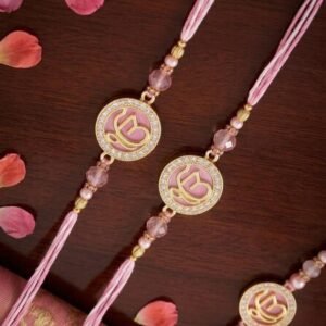 Handcrafted Pink Enamel Crystal Ik Onkar Rakhi