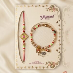 Premium Bhaiya Bhabhi Meenakari Rakhi Set with Crystal Lumba Bracelet & Ganesha Charm
