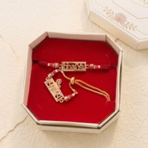 Elegant Gold-Plated Bhaiya Bhabhi Rakhi Set with Adjustable Chain & Velvet Gift Box