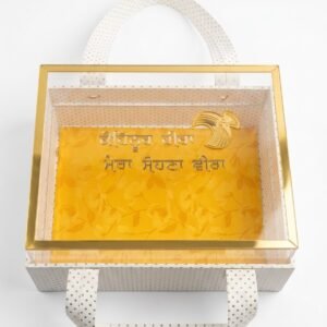 Premium White & Golden Gift Carry Box with Clear Acrylic Window