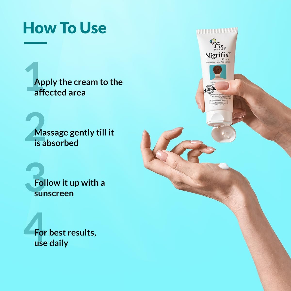 Fixderma Nigrifix Cream for Acanthosis Nigricans with Lactic Acid | Dermatologist Tested Retinol Cream | For Dark Body Parts like Neck, Ankles, Knuckles, Armpits, Thighs & Elbows | Exfoliant - 50g - Image 3