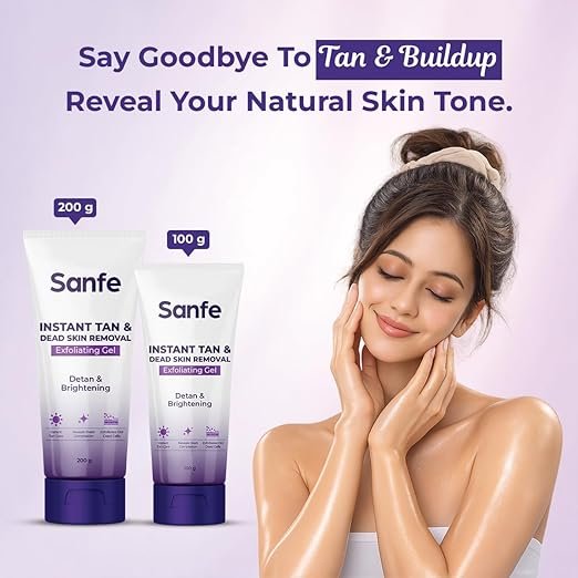 Sanfe Instant Tan & Dead Skin Removal Exfoliating Gel | AHA Exfoliating Gel | Removes Tan, Dead Skin & Impurities | Brightening & Smooth | Suitable for All Skin Types | 100g | Pack of 1 - Image 2
