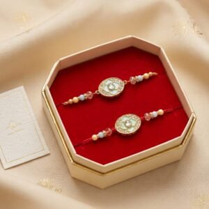 Mint Green Lotus Meenakari Rakhi Set