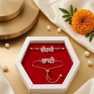 Elegance Personified: Handcrafted Bhabhi & Veerji Rakhi Set