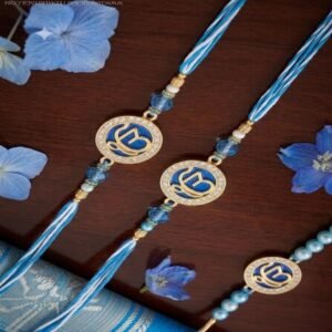 Handcrafted Blue Enamel Crystal Ik Onkar Rakhi