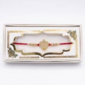 Khanda Sahib Diamond-Studded Golden Metallic Rakhi for Brother