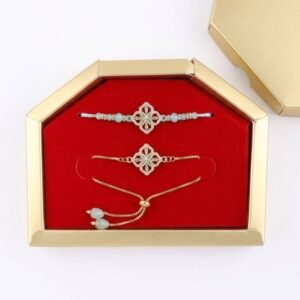 Premium Gold-Plated Floral Lattice Bhaiya Bhabhi Rakhi set