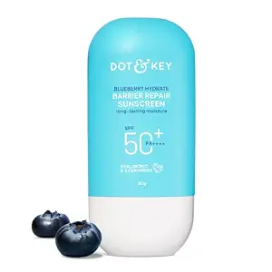 Dot & Key Blueberry Hydrate Barrier Repair Sunscreen In-Vivo Tested SPF 50+ PA++++ | With Ceramides & Hyaluronic, Hydrates & Protects Skin | Repairs Damaged Skin, Lightweight, Non-Sticky, Non-Greasy | 80g