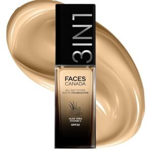 FACES CANADA All Day Hydra Matte Foundation | 3-in-1 Foundation + Moisturizer + SPF 30 | 24 HR Aloe Hydration & Vitamin C | 10HR Long Wear | Medium to High Buildable Coverage