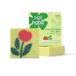 Nat Habit Cold Processed Tomato Basil AHA-BHA Soap | De-Tan & Pigmentation Relief | Natural Lactic & Salicylic Acid | UV Protection | Handmade | Sulphate & Paraben Free